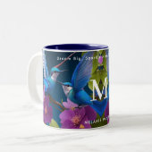 EleganBlue Lila Funny Hummingbird Monogram Zweifarbige Tasse (Vorderseite Links)
