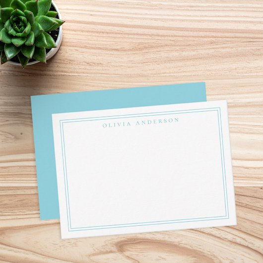 EleganBlue Two Border Minimalistisch Monogram Name Mitteilungskarte