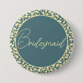 EleganBlue und Cream Leaf Bridesmaid Button