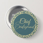 EleganBlue und Cream Leaf Chief Bridesmaid Button (Vorne & Hinten)