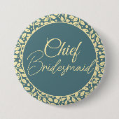 EleganBlue und Cream Leaf Chief Bridesmaid Button (Vorderseite)