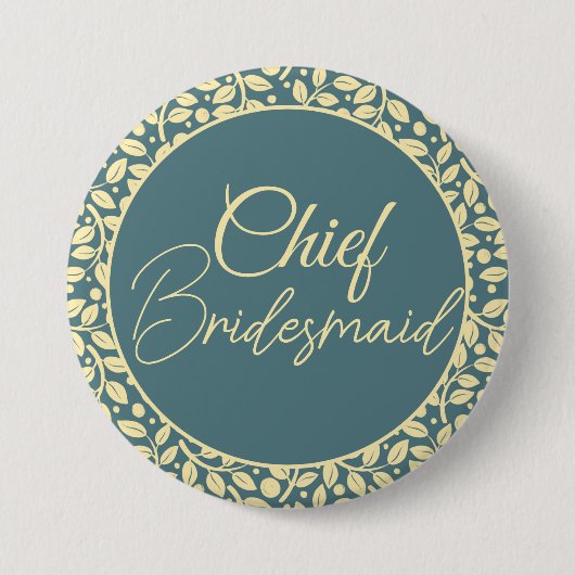 EleganBlue und Cream Leaf Chief Bridesmaid Button (Vorderseite)