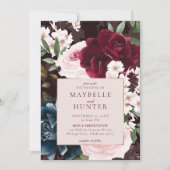 EleganBold Burgundy & Navy Wassercolor Florals Einladung (Vorderseite)