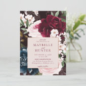 EleganBold Burgundy & Navy Wassercolor Florals Einladung (Stehend Vorderseite)