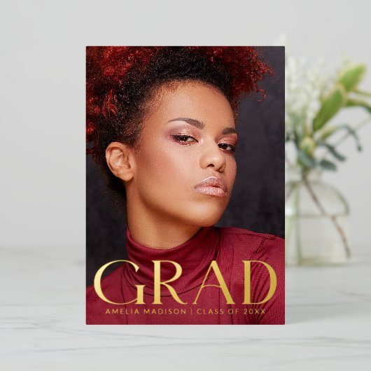 EleganBold Classy Grad Foto Announcement Card Folieneinladung (Stehend vorne)
