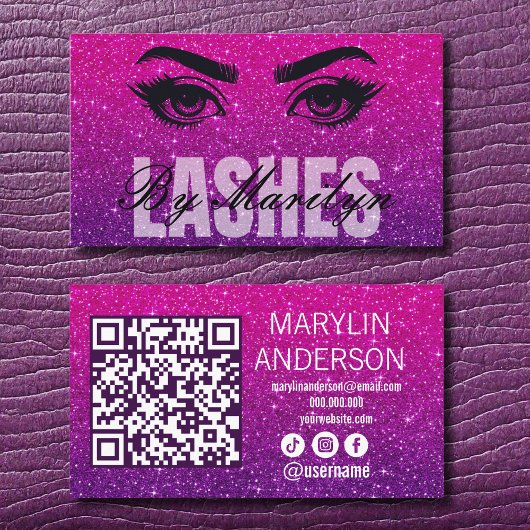 EleganBold Glitzer Ombre Lash Tech QR Code Visitenkarte