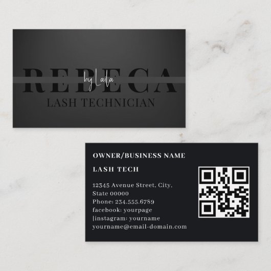 EleganBold Lash Tech QR Code Visitenkarte (Vorne/Hinten)