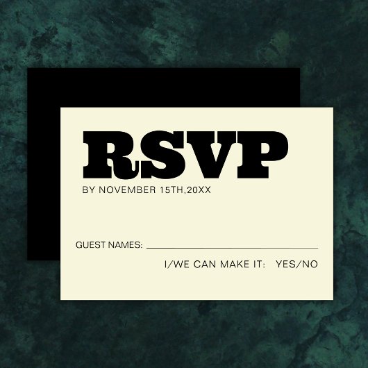 EleganBold UAWG Typografy Black Ecru Wedding RSVP Karte
