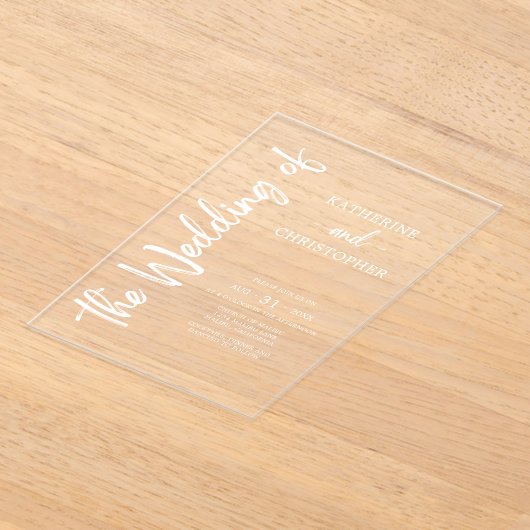 EleganBold White Script Wedding Clear Acryleinladungen (Ablage )