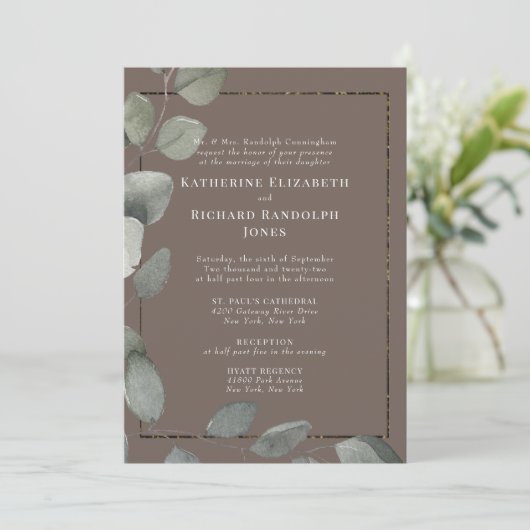 Eleganbraun 2 Veranstaltungsfoliage feierliche Hoc Einladung (Stehend Vorderseite)