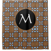 Eleganbraun, blau geometrisches Mustermonogramm Duschvorhang (Vorderseite)