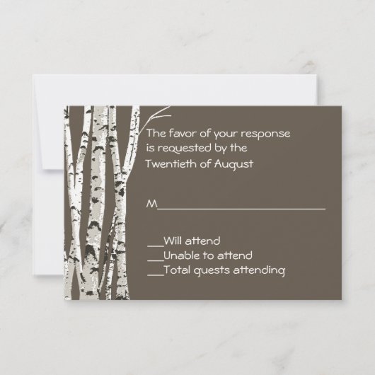 Eleganbraun mit Birch Trees Wedding RSVP Card Karte (Vorderseite)