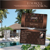 Eleganbraun mit Logo-Foto und Monogramm-Muster Visitenkarte