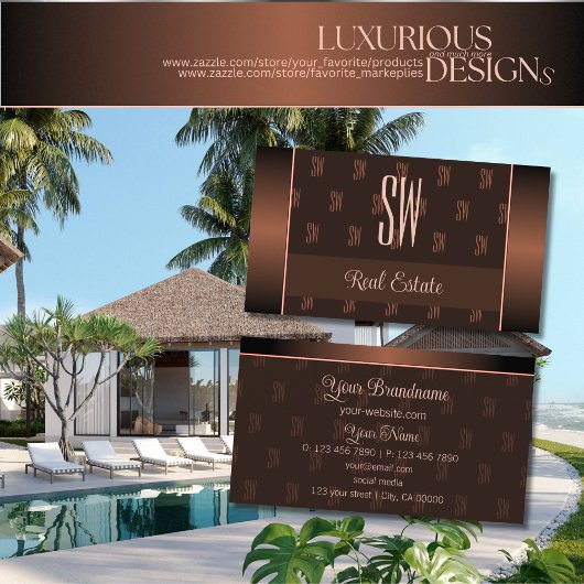 Eleganbraun mit Monogramm-Muster Beruflich Visitenkarte