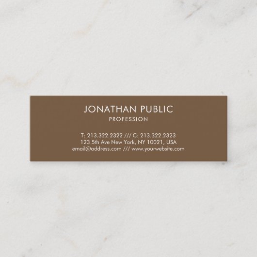 Eleganbraun Modernes Minimalistisches Design Schli Mini Visitenkarte (Vorderseite)