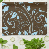 Eleganbraun und Baby Blue Floral Muster Küchentuch (Gefaltet)