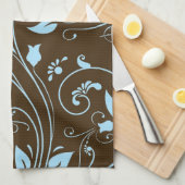 Eleganbraun und Baby Blue Floral Muster Küchentuch (Viertel Falte)