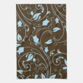 Eleganbraun und Baby Blue Floral Muster Küchentuch (Vertikal)
