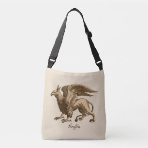 Eleganbraun und Beige Griffin - Legendäre Bestie Tragetaschen Mit Langen Trägern