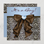 Eleganbraun und Blue Leopard Baby Dusche Einladung (Vorne/Hinten)