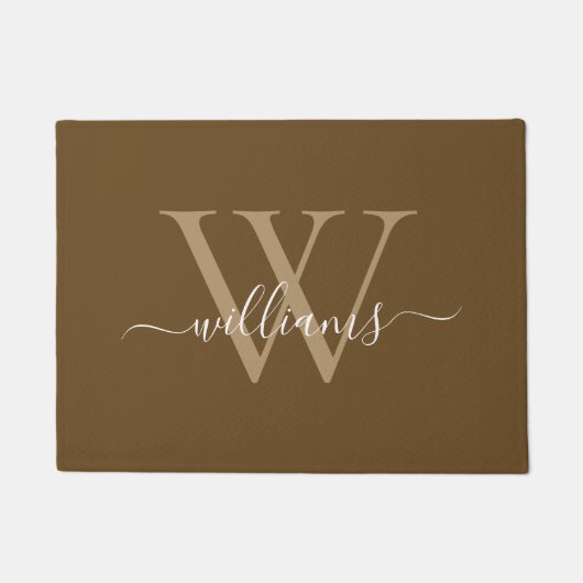 Eleganbraun-White-Monogram-Skriptname Fußmatte (Vorderseite)