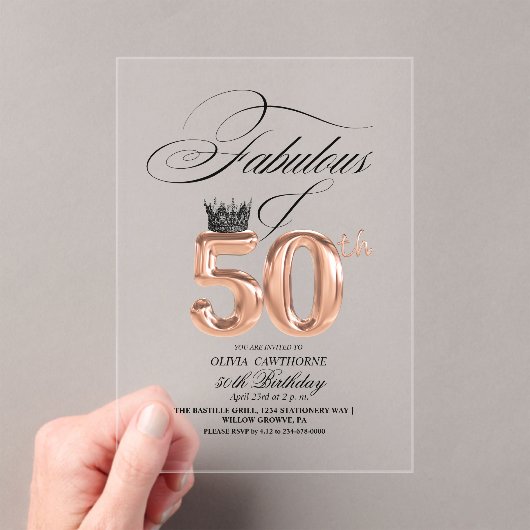 Elegance 50th & Fabulous Birthday  Acryleinladungen (Insitu (Handheld))
