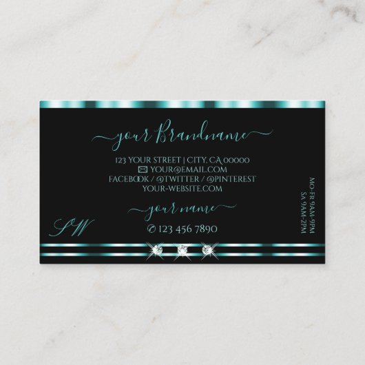 Elegance Black Aquamarin Sparkling Diamonds Initia Visitenkarte (Rückseite)