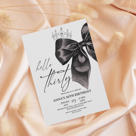 Elegance Black Bow 30. Geburtstag Einladung