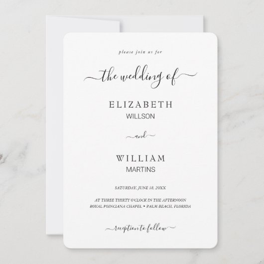 Elegance Black Calligraphy Script Minimal Wedding Einladung (Vorderseite)