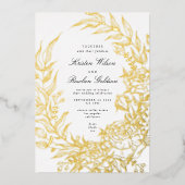 Elegance Black Florals GOLD Wreath Wedding Folieneinladung (Vorderseite)