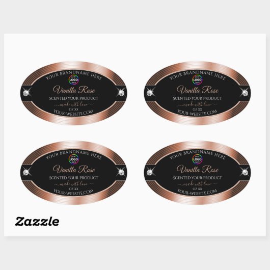 Elegance Black Shiny Rose Gold Logo-Label Ovaler Aufkleber (Blatt)