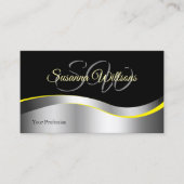 Elegance Black Wavy Silver Decor Initials QR Code Visitenkarte (Vorderseite)