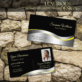Elegance Black Wavy Silver Dekoration mit Foto Nob Visitenkarte