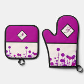 Elegance Blooms: Personalisiertes Monogramm Ofenhandschuh & Topflappen-Set (Vorderseite)