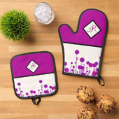 Elegance Blooms: Personalisiertes Monogramm Ofenhandschuh & Topflappen-Set (Oben Unten)