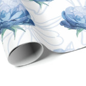 Elegance Blue Peony Botanical Wrapping Paper Geschenkpapier (Rolleneckpunkt)