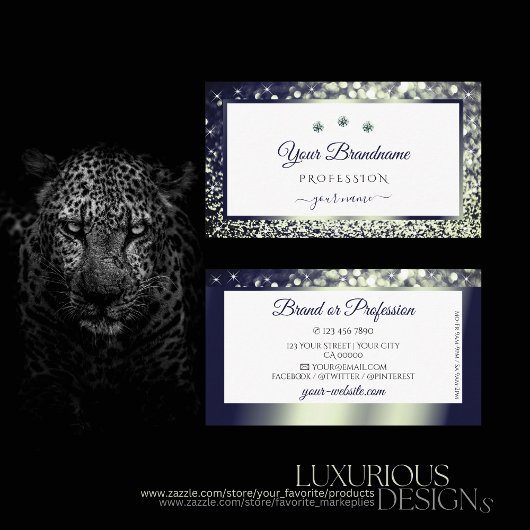 Elegance Blue Silver Ombre White Glitzer Diamonds Visitenkarte