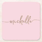 Elegance Blush Pink Gold Monogram Script Signature Rechteckiger Pappuntersetzer (Vorderseite)