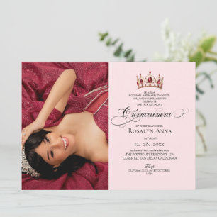 Elegance Blush Rosa Prinzessin Quinceañera Foto Einladung