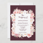 Elegance Burgundy Floral Pink Qr Code Hochzeit Einladung (Vorderseite)