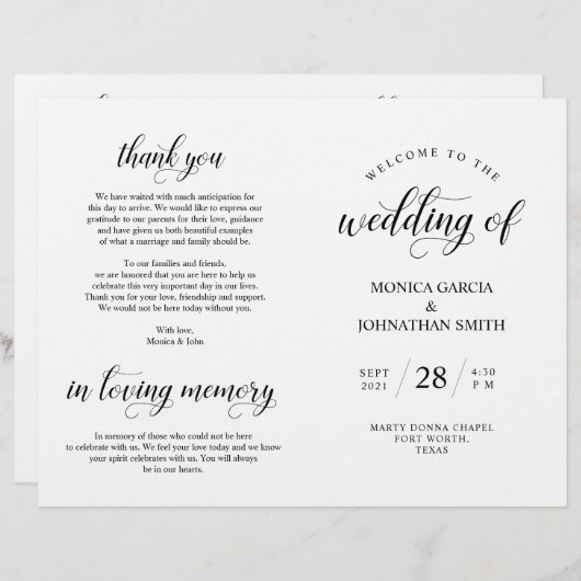 Elegance Classy Wedding Zeremony faltbares Program (Vorne/Hinten)