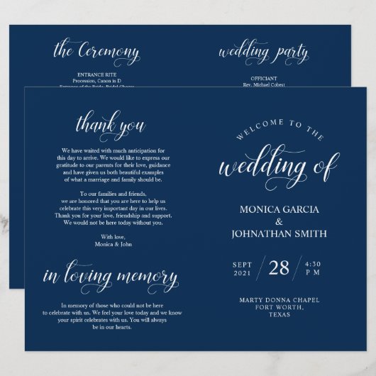 Elegance Classy Wedding Zeremony faltbares Program (Vorne/Hinten)