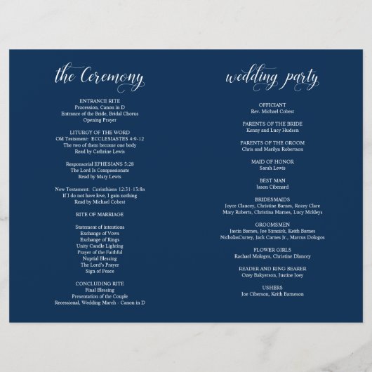 Elegance Classy Wedding Zeremony Foldable Programm (Rückseite)