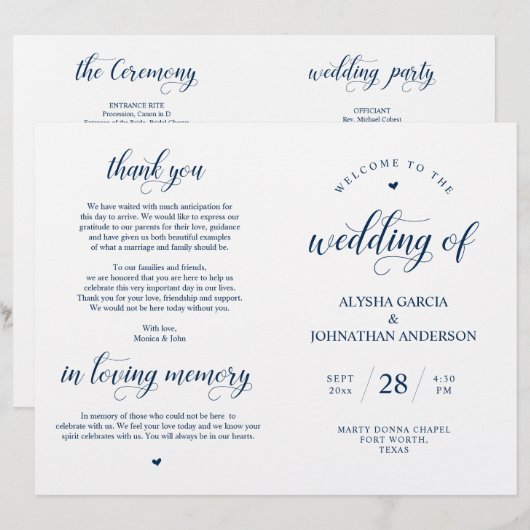 Elegance Classy Wedding Zeremony Foldable Programm (Vorne/Hinten)