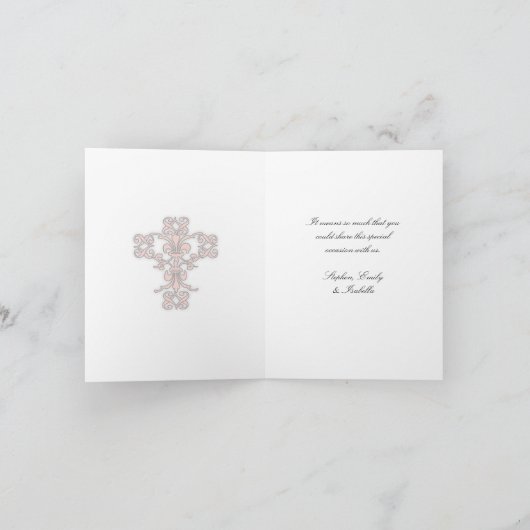 Elegance Cross in Pink Foto Danke Karte (Innenseite)