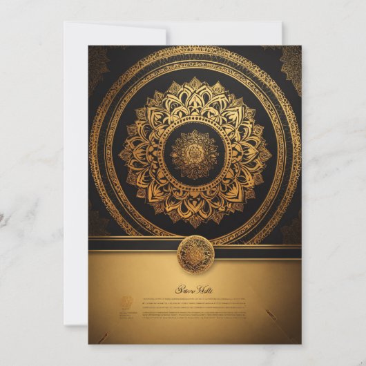 Elegance Enthüllt: Golden & Black Mandala Art Wedd Save The Date (Vorderseite)
