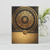 Elegance Enthüllt: Golden & Black Mandala Art Wedd Save The Date (Stehend Vorderseite)