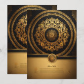 Elegance Enthüllt: Golden & Black Mandala Art Wedd Save The Date (Vorne/Hinten)