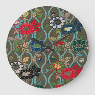 Elegance enthüllt: Japanisches Vintages Blumenmust Große Wanduhr