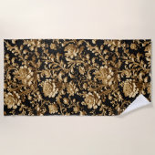 Elegance enthüllt: Schwarze und goldene Blüte Strandtuch (Vorderseite)